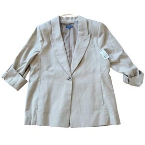 Democracy Beige Cotton Blazer NEW Tailored Jacket Blazer Neutral Minimalist XL